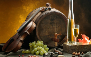 Wine glass bottle violin grapes 2 - a bottle free wallpaper