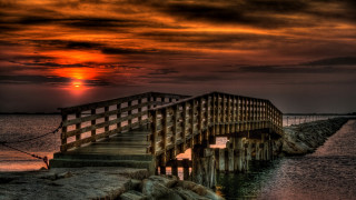 Wooden bridge sunset water city - sunrise free wallpaper