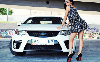 Woman whitecar graffiti fashionphotography blackdress - dress free wallpaper