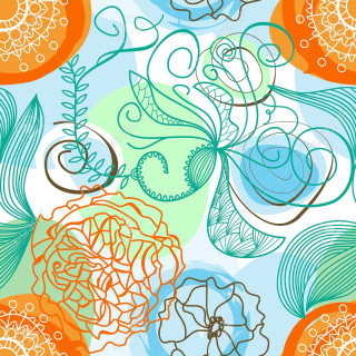 Colorful floral swirls leaves summer - orange free wallpaper for tablet