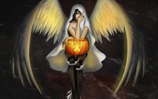 Gothic woman pumpkin wings glowing - pumpkin free wallpaper
