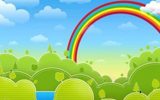 Rainbow green landscape stream clouds - surreal free wallpaper