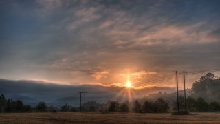 Sunset cloudy sky power lines - power free wallpaper