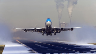 Jetliner cloudy sky smoke runway - turnaround free wallpaper