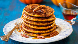 Pancakes pecans syrup tea food - a stack of pancakes free wallpaper