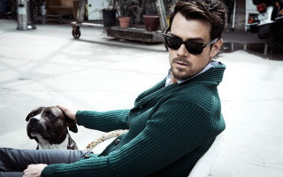 Man dog sunglasses green sweater 2 - his lap free wallpaper