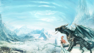 Dragon woman snowy mountains fantasy - chen chun free wallpaper