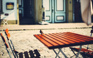 Bird table outdoor chairs umbrella - a table outside free wallpaper