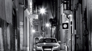Car narrow street night city - the side of the street free wallpaper