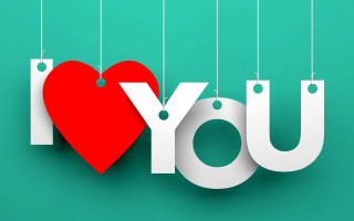 Red heart hanging strings typographic - string free wallpaper