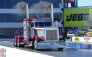 Semi truck smoke building precisionism - dee whitcomb free wallpaper