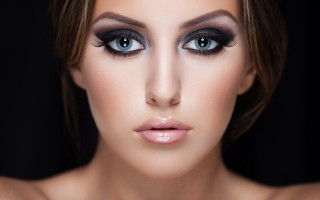 Woman blue eyes makeup photorealistic - shaded free wallpaper