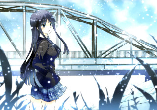 Girl snow bridge falling hair - impressionism free wallpaper