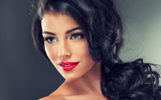 Woman red lipstick black hair - facial feature free wallpaper