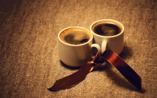 Two coffee cups brown ribbon 2 - a ribbon free wallpaper for desktop