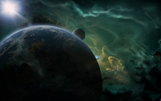 Planet star horizon moon galaxy - a planet free wallpaper