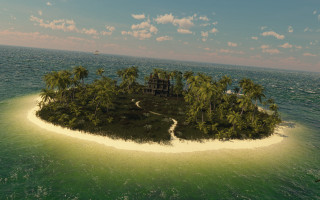 Small island house palm trees - baroque free wallpaper