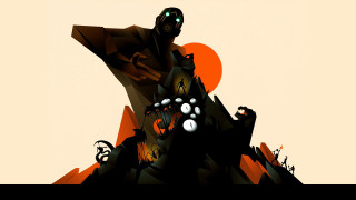 Stylized man gun skull orange - image of a man free wallpaper