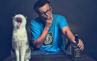 Man sitting table cat beer - a man sitting free wallpaper