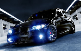 Black car blue headlight parking - blue light free wallpaper