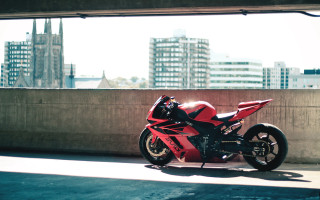 Red motorcycle cityscape tiltshift photorealism - high free wallpaper for desktop