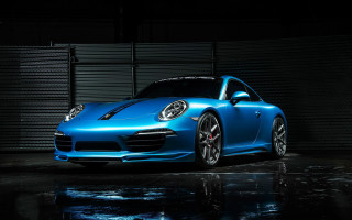 Blue porsche dark garage photorealism - a dark garage free wallpaper