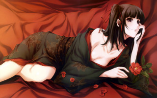 Woman lying bed red rose - a red rose free wallpaper