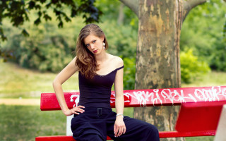 Woman park bench graffiti fashion - contemporary free wallpaper for desktop