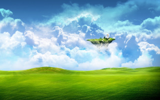 Green field island cloudy sky - free airplane wallpaper