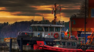 Harbor dock building cloudy sunset - a harbor free wallpaper