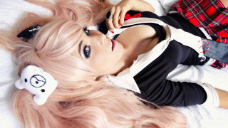 Blonde woman bed stuffed animal - cosplay free wallpaper