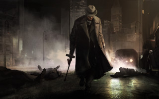 Man trench coat hat walking - noir free wallpaper