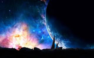 Space astronaut moon stars galaxy 2 - a distant object in the foreground free wallpaper