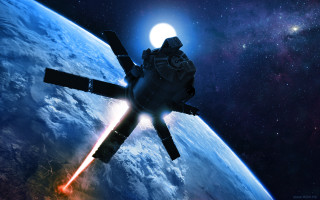 Space station earth moon red - over the earth free wallpaper