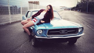 Woman blue mustang road city - the hood free wallpaper for desktop
