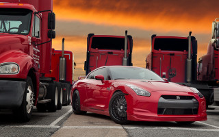 Red car truck parking lot 2 - a red car free wallpaper for desktop