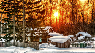 Snowy cabin urban mountain sunset - the tree free wallpaper