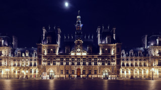 Paris clocktower fullmoon nightscape architecture - a few light free wallpaper
