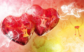 Red hearts key pink background - pop surrealism free wallpaper