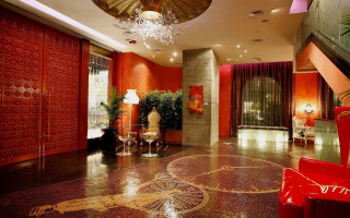 Foyer chandelier redchair cloisonnism mosaic - a red chair free wallpaper