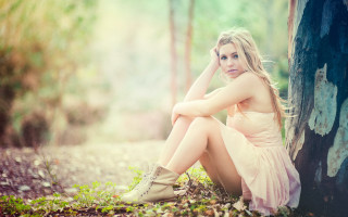 Woman dress tree woods blonde - portrait photography free wallpaper
