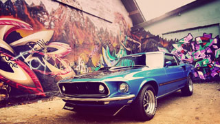 Blue mustang graffiti wall vintage - vintage free wallpaper