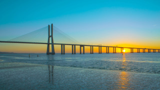 Bridge water sunset boat ocean - almada negreiro free wallpaper