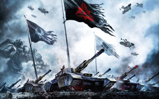 Tanks flags clouds matte painting - the air next free wallpaper