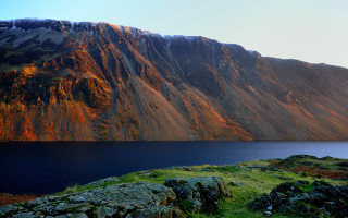 Mountain lake grass rock outcrop - dave kendall free wallpaper for desktop