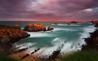Sunset ocean waves rocks pink - arthur b. carles free wallpaper