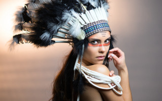Woman feather headdress cell phone - neoprimitivism free wallpaper