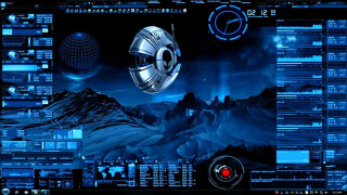 Computer space theme clock mountain - side and a clock free wallpaper