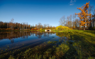 Lake bridge autumn tiltshift ecological - a bridge in the distance free wallpaper for desktop