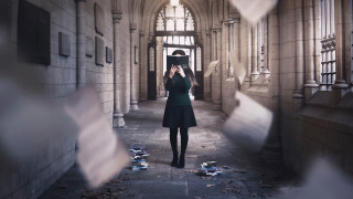 Woman hallway hat book building - academic free wallpaper